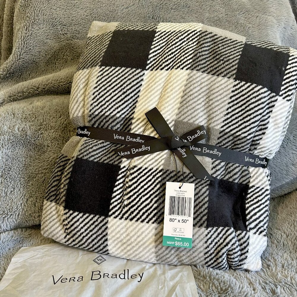 Brand New Vera Bradley Kingsbird Plaid Plush Throw Blanket